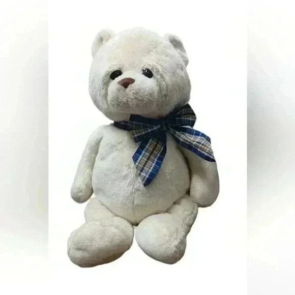 Ganz Teddy Bear Kelsey H12268  Plaid Ribbon Cream Color Plush 14" - Picture 1 of 6